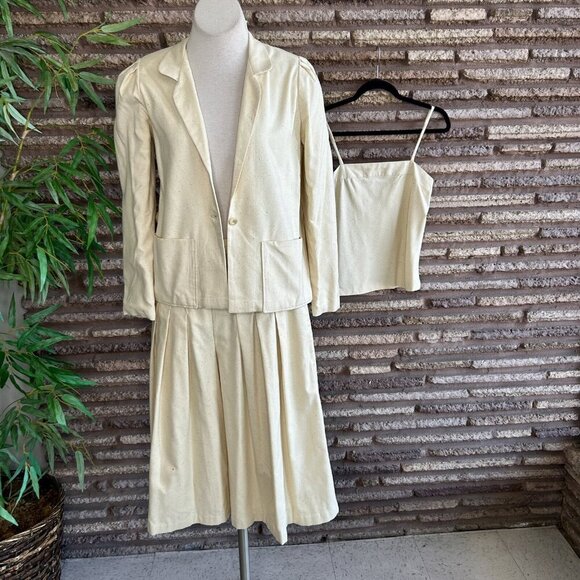 Vintage 70s Raw Silk Outfit Pleated Culottes, Shell and Jacket Handmade - Picture 7 of 12